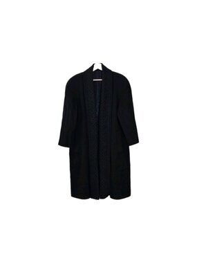 Liptons Vtg Wool Cashmere Coat L Black Canada Oversize Lace Trim Grandma Chic